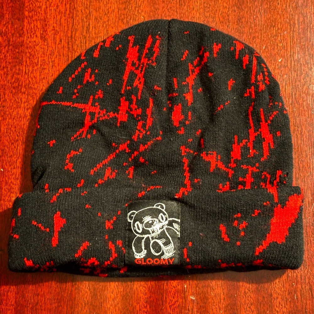 Gloomy Bear Black and Red Beanie